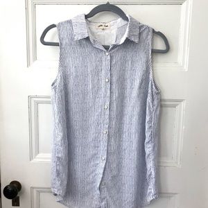 Lili's Closet Blue White Striped Button Front Blouse Shirt W/ Back Lace Godet